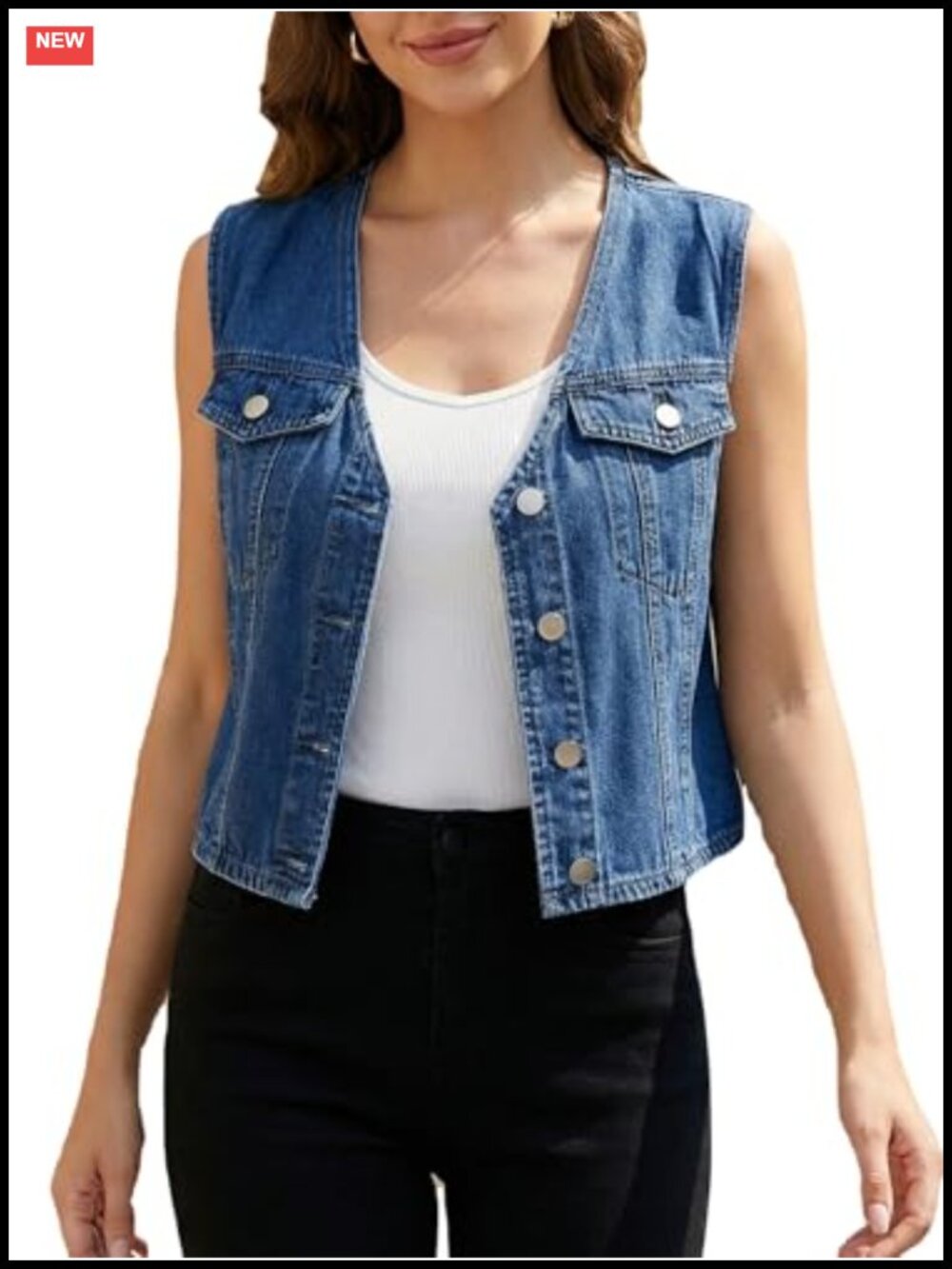 Cropped Denim Vest Top Women V-Neck Sleeveless Western Jean Jacket